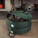 ZOBER Christmas Wreath Storage Container 24 Inch - Wreath Bag Fits 2 Wreaths Box - 600D Oxford Fabric - Interior Compartment for Storing Garlands, Wreaths Storage Bag W Strong Durable Handles - Green