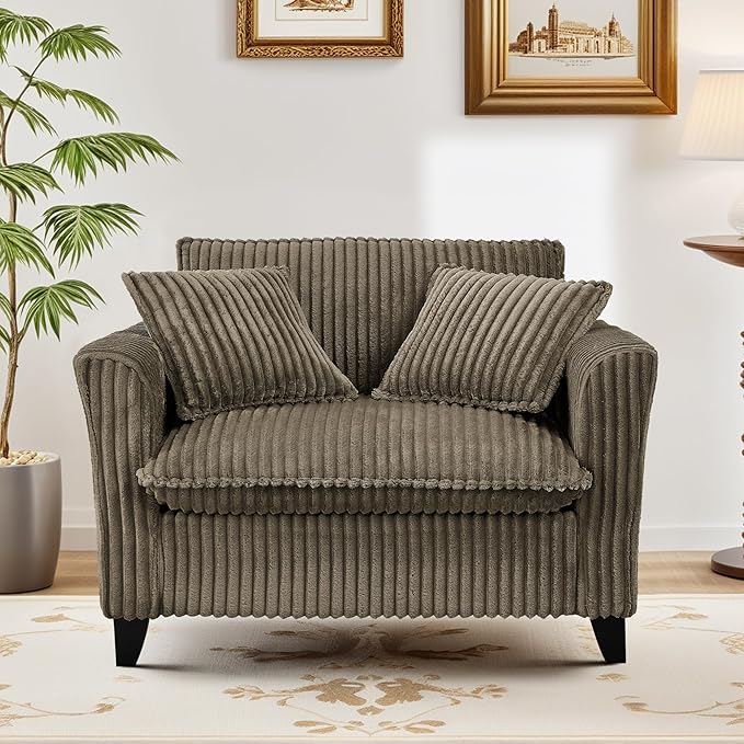 ERYE Living Room Accent Chair, Modern Corduroy Upholstered Chair Wider Seat Cushion Leisure Armchair W/2 Pillows and Removable Cover for Home Apartment,Bedroom,Office