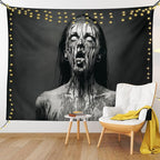 Ambesonne Zombie Tapestry, Unusual Scream Monster Woman with Empty Eyes Looking up Horror Picture Design, Fabric Wall Hanging Decor for Bedroom Living Room Dorm, 30" X 45", Black and White