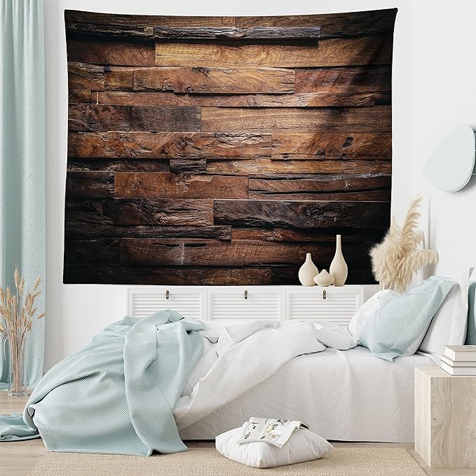 Ambesonne Chocolate Tapestry, Rough Dark Timber Texture Image Rustic Country Theme Hardwood Carpentry, Fabric Wall Hanging Decor for Bedroom Living Room Dorm, 28" X 23", Brown Dark Brown