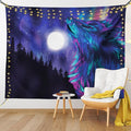Ambesonne Moon Tapestry King Size, Northern Imagery Aurora Borealis Wolf Forest Starry Night, Wall Hanging Bedspread Bed Cover Wall Decor, 104" X 88", Magenta Indigo