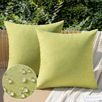 MIULEE Pack of 2 Decorative Outdoor Solid Waterproof Throw Pillow Covers Spring Faux Linen Garden Farmhouse Cushion Cases for Patio Tent Balcony Couch Sofa 16x16 Inch Moss Green
