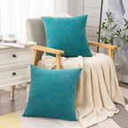 GAWAMAY Decorative Square Throw Pillow Covers 18"x18" Inch Set of 2, Super Soft Chenille Pillows Cover Fall Pillowcase for Living Room Bedroom Sofa Couch Cushion Cover Teal 45x45cm (No Insert)