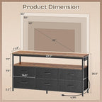 Huuger LED TV Stand for Bedroom, 47 Inch Dresser TV Stand for 43, 50, 55 Inch TV, Rustic Black TV Stand with Storage, Entertainment Center with Power Outlets, 6 Drawer Fabric Dresser for Living Room