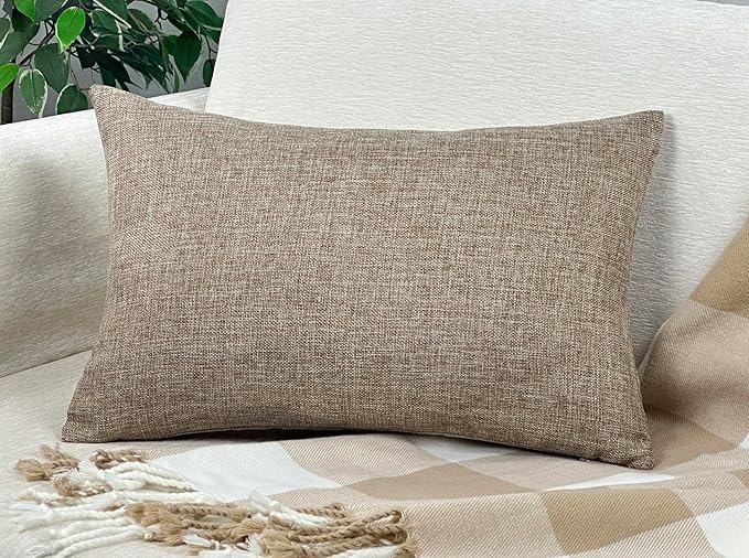 Aiking Home Woven Fine Faux Linen Throw Pillow Cover, Size 12"x18", Wheat