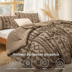 Bedsure Tufted Boho Comforter Set California King Size - Light Brown Boho Bed Set, GentleSoft™ 3 Pieces Farmhouse Shabby Chic Embroidery Bedding, Gifts for Woman, Jacquard Comforter for All Seasons