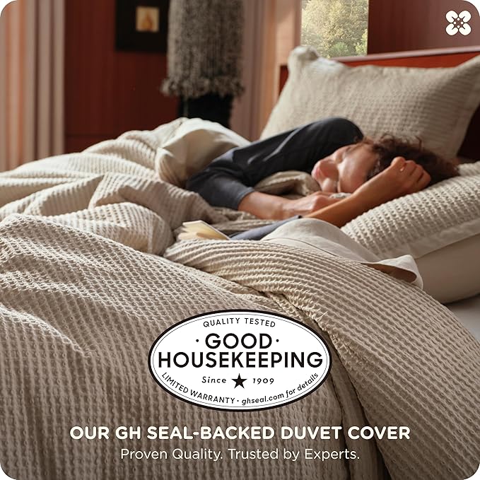Bedsure Cotton Duvet Cover Queen - 100% Cotton Waffle Weave Khaki Duvet Cover Queen Size, GentleSoft™ and Breathable Tan Bedding Set for All Season, 3 Pieces, 90"x90"