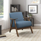 Lexicon Mid Century Modern Accent Chair with Solid Wood Frame in Walnut Finish, Upholstered Living Room Lounge Arm Chair, Thick and Comfy Innerspring Seat Cushion, Linen-Look Fabric, Blue