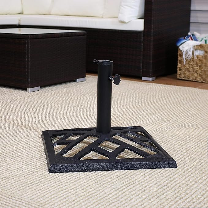 Sunnydaze 17lb Cast Iron Patio Umbrella Base - Heavy-Duty Square Metal Outdoor Market Umbrella Stand for Outside - 17-Inch - Black - Modern Geometric