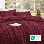Bedsure Tufted Boho Comforter Set Queen Size - Burgundy Boho Bed Set, GentleSoft™ 3 Pieces Farmhouse Shabby Chic Embroidery Bedding, Gifts for Woman, Soft Jacquard Queen Comforter for All Seasons