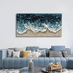 Art Hand-Painted Blue Ocean Beach Landscape Oil Painting Large Abstract Canvas Art Home Wall Decoration 24x48 inches