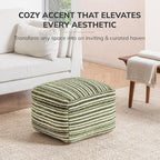 Anji Mountain Artisan Crafted Cotton Blend Pouf Ottoman | Versatile Floor Seating & Footstool for Living Room | Modern Boho Home Décor Accent | Filled Pouffe