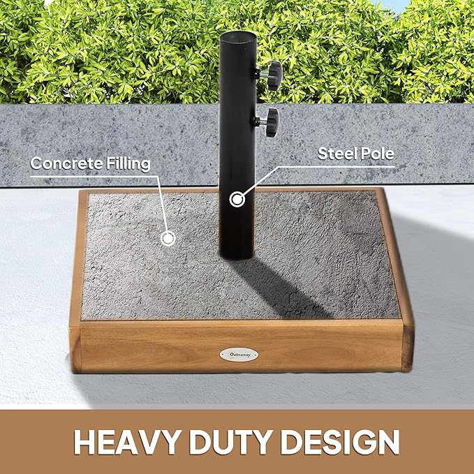 Outsunny Square Patio Umbrella Base, 42 lbs. Concrete Heavy Duty Umbrella Base with Holder for 1.25"/1.5" Poles for Outdoor, Lawn, Poolside, Teak