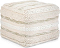 SIMPLIHOME Sommer Square Pouf - 18 inch Wide Upholstered Handloom Woven Cotton Ottoman in Natural, Boho-Style Footstool, Extra Seating or Accent Piece for Living Room or Bedroom, Assembled