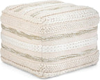 SIMPLIHOME Sommer Square Pouf - 18 inch Wide Upholstered Handloom Woven Cotton Ottoman in Natural, Boho-Style Footstool, Extra Seating or Accent Piece for Living Room or Bedroom, Assembled