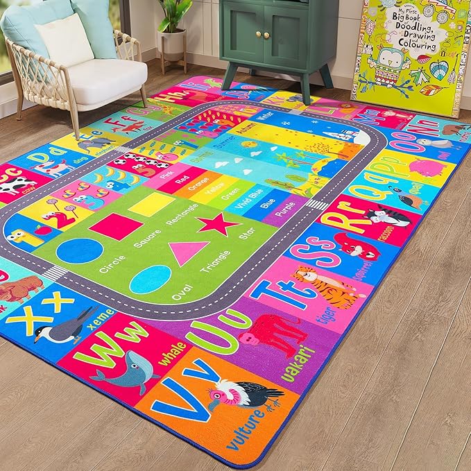 HOMORE Kids Rug, Children Educational Rugs for Bedroom Kids Collection ABC Rug for Learning Alphabet, Numbers, Colors, Season and Animal Words, Play Rugs for Classroom Playroom, 3x5 Feet
