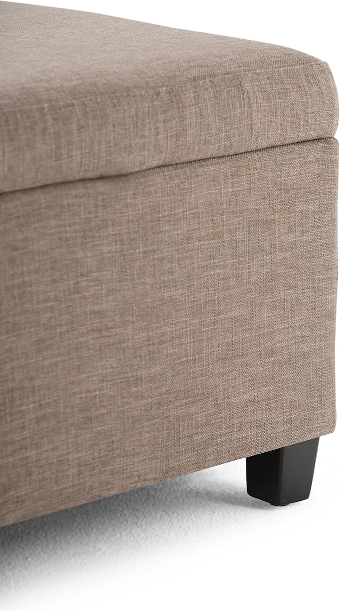 SIMPLIHOME Avalon Storage Ottoman Bench - 48 inch Wide Upholstered Linen Look Fabric Rectangular Lift-Top Ottoman in Fawn Brown, Contemporary Storage Bench for Living Room with High-Density Foam