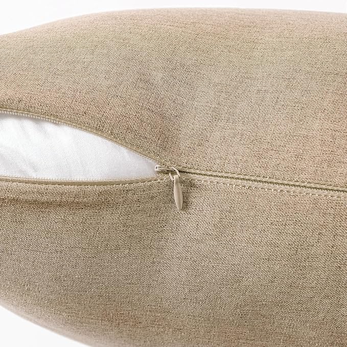 MIULEE Pack of 2 Decorative Outdoor Solid Waterproof Throw Pillow Covers Faux Linen Garden Farmhouse Cushion Cases for Patio Tent Balcony Couch Sofa 20x12 Inch Light Tan