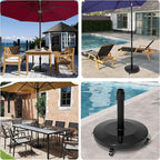 Patio Umbrella Base with 4 Wheels, 55lbs Round Heavy Duty Concrete Stand for Outdoor Market Umbrella, Black
