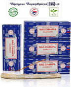 Satya Nag Champa Incense Sticks Bangalore- 250gm x 4 Pack (1000gm) Bundle Natural Hand Rolled Non-Toxic Nagchampa BNG Insense Set with Raajsee Insence Stick Holder for Meditation, Yoga & Joss Sticks