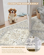 Area Rugs 5x7, Ultra-Thin Washable Rugs for Living Room, Anti-Slip Backing Area Rug for Bedroom, Soft Floral Vintage Home Decor Rug for Dining Room(Beige,5'x7')