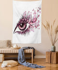 Ambesonne Butterflies Tapestry Queen Size, Female Eye Eyelashes Mascara Stare Party Makeup Animal Print, Wall Hanging Bedspread Bed Cover Wall Decor, 88" X 88", Pale Pink Purple