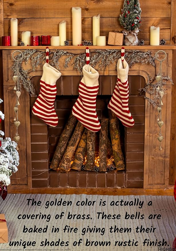 HIGHBIX Shabby Chic Hanging Bells Cluster – Rustic Handmade Metal Bell Décor for Wall, Door, Garden, or Festive Decoration (1, Heart Cone)