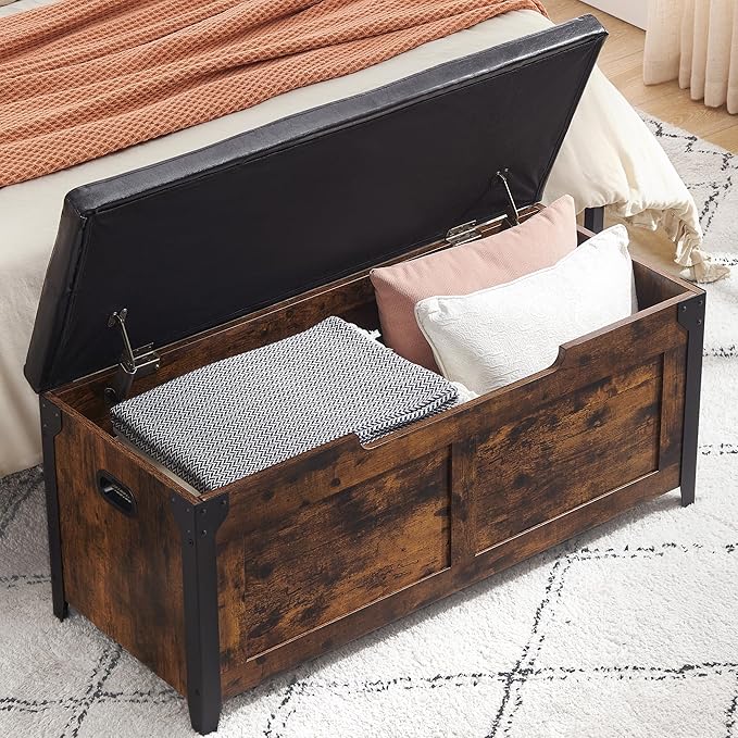 GarveeHome 39.4 in Storage Chest, Wooden Storage Bench with Safety Hinges, Easy Assembly, Large Shoe Bench for Entryway, Living Room, Bedroom