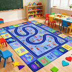 Kids Rug for Playroom, Educational Classroom Rug for Kids Room, Washable Nursery Rugs, Soft Non-Slip Play Mat for Learning ABC Carpet, Vehicles, Numbers, Animals, Colors, Shape, Season 4x6 Feet
