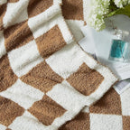 WRENSONGE Checkered Throw Blanket, Burnt Orange Soft Cozy Fluffy Warm Hand Made Throw Blankets for Couch, Sofa, Chair, Bed, Camping, Picnic, Travel Lightweight Bed Blanket - 60"*80"
