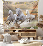 Ambesonne Horses Tapestry King Size, Stallion Horses Running on a Sky Background Male Champions Print, Wall Hanging Bedspread Bed Cover Wall Decor, King Size, White Orange