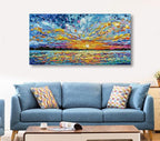 Limiyer Art Hand-painted Sea Sunrise landscape Modern Abstract Oil painting Large Canvas Art Hall Bedroom Office Wall Decoration 24x48 Inch