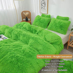 XeGe Plush Shaggy Duvet Cover Set, Luxury Ultra Soft Fluffy Faux Fur Bedding Sets 2 Pieces Velvet(1 Fuzzy Furry Comforter Cover + 1 Faux Fur Pillow Case), Zipper Closure (Twin, Lime Green)