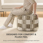 Anji Mountain Artisan Crafted Cotton Blend Pouf Ottoman | Versatile Floor Seating & Footstool for Living Room | Modern Boho Home Décor Accent | Filled Pouffe