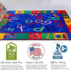 KIDCARPET.COM Alphabet and Numbers Rectangle Classroom Rug | Bordered Area Rug for Preschool Daycare Learning, 6' x 8'6"