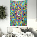 Ambesonne Psychedelic Tapestry, Abstract Unusual with Color and Form Details Hippie Retro, Wall Hanging for Bedroom Living Room Dorm Decor, 60" X 80", Soft Blue