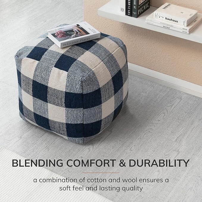 Anji Mountain Artisan Crafted Cotton Blend Pouf Ottoman | Versatile Floor Seating & Footstool for Living Room | Modern Boho Home Décor Accent | Filled Pouffe