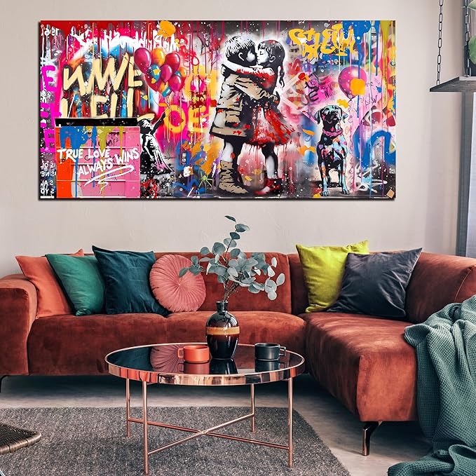 CIRABKY Colorful Canvas Wall-Art - Graffiti Art Wall Decor for Living Room - Boy and Girl Print Big Painting Size 29" x 59"