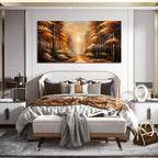 Large Wall Art for Living Room Bedroom Office Gold Forest Artwork Sunrise Landscape Nature Pictures Modern Wall Art Framed Canvas Prints 29x59 Inch