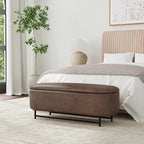 HomePop Ellipse Modern Storage Bench with Metal Legs |Homepop Home Décor|Bench with Storage for Living Room & Bedroom - Brown Faux Leather