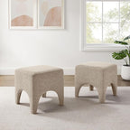 17" Boucle Modern Square Foot Stool Ottoman, Vanity Stool for Makeup, Rectangle Foot Rest for Couch, Upholstered Ottoman Stool for Living Room, Bedroom, Entryway (2, Camel)