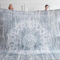 Oversized Vintage Pattern Blanket 120x120 Inches, Giant 10'x10' for Bed, Travel, and Camping, Extra Large Soft Blanket for The Whole Family and Outdoor, Light Grey