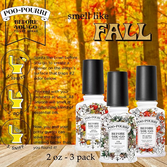 Poo-Pourri Before-You-Go Toilet Spray, Spring 2 Oz Variety Pack– Apple Bottom, Peaches & Cream, and Fir Flush