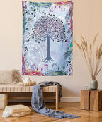 Ambesonne Nature Tapestry, Tree of Life Motif Peacock Feathers Tribal Vintage Prehistoric Flora Illustration, Wall Hanging for Bedroom Living Room Dorm Decor, 40" X 60", Blue