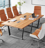 Sturdy Conference Table with Cable Management Grommets Modern Rectangle Office Meeting Table with Wood Tabletop and Metal Frame & Legs- Easy Assembly Boardroom Table (Natural, 8 Foot)