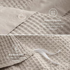 Bedsure 100% Cotton Duvet Cover King Size with Fitted Sheet - 4 Pieces Linen Color Waffle Weave Bedding Set, GentleSoft™ and Breathable, Includes 1 Duvet Cover 104x90, 1 Fitted Sheet, 2 Pillow Shams