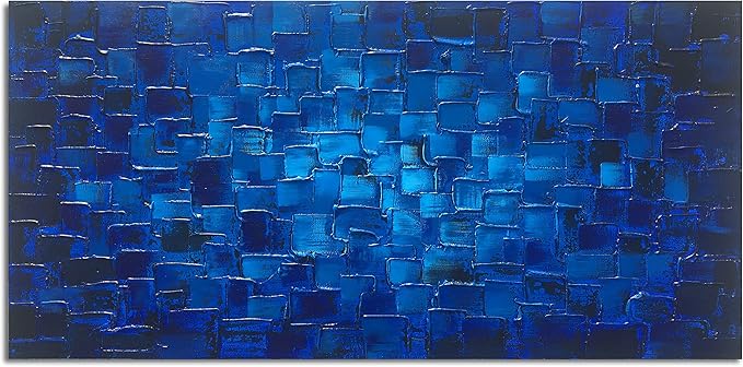 MyArton Large Abstract Dark Blue Square Canvas Wall Art Hand Painted Textured Oil Painting on Canvas Ready To Hang Artwork 56x28inch
