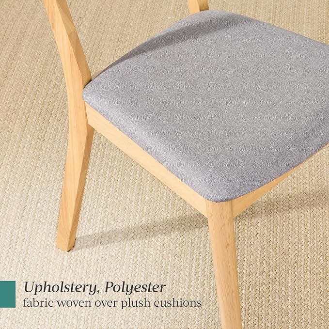 Best Choice Products Dining Chairs Set of 2, Mid-Century Modern Upholstered Wood, Armless w/Seat Cushion, Padded Backrest - Oak/Light Gray