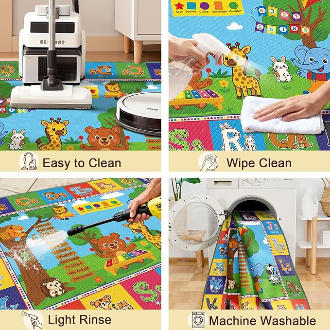 Upgrade Ultra Non Slip Kids ABC Rug for Kids Playroom – 2x3 Washable Alphabet Educational Learning Play Mat for Toddlers Baby, Colorful Carpet with Animals for Nursery, Classroom & Bedroom, 24"x40"