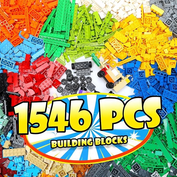 Lekebaby Classic 1546 Pieces Building Bricks Kit Basic Brick Set for Kids Creative Play, Compatible with All Major Brands,Educational Toy for Boys Girls 6 Years Old and Up